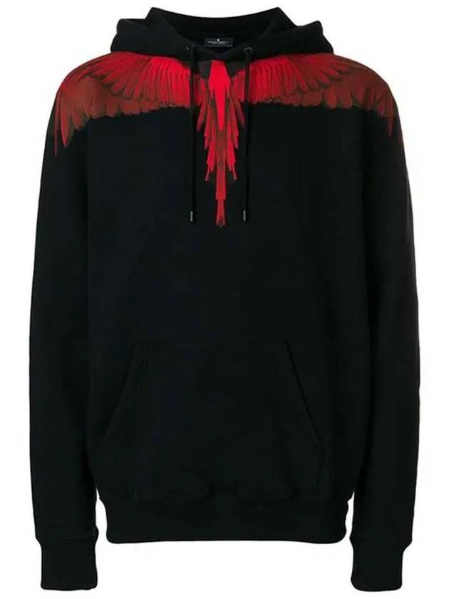 Red Wing Print Cotton Hoodie Black - MARCELO BURLON - BALAAN 2