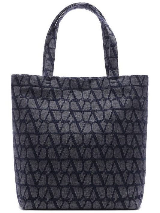 Men's Denim Toilet Ecograph Tote Bag Navy - VALENTINO - BALAAN 1