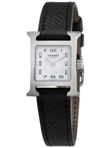 H Heure Grained Calfskin Watch 17.2 mm Silver Black - HERMES - BALAAN 1