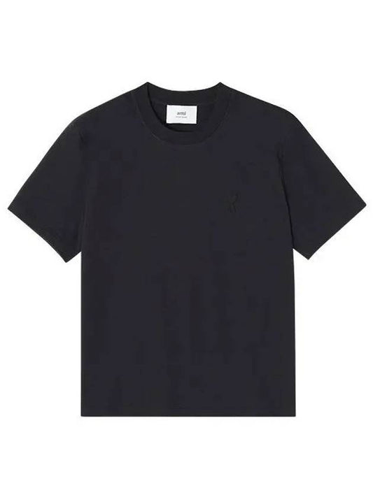 Tone On Tone Heart Logo Organic Cotton Short Sleeve T-Shirt Black - AMI - BALAAN 2