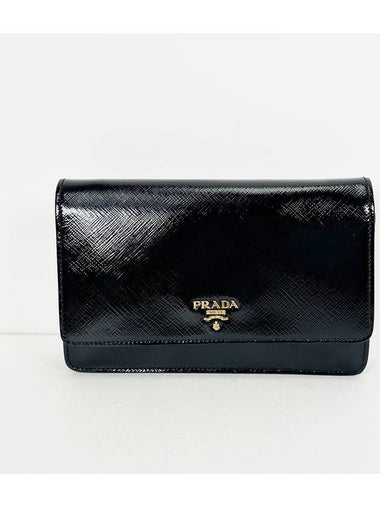 Vintage Saffiano Black Enamel Mini Cross Bag 4KPRB394 - PRADA - BALAAN 1