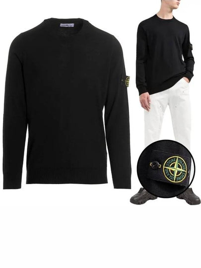 Logo Patch Round Neck Knit Top Black - STONE ISLAND - BALAAN 2