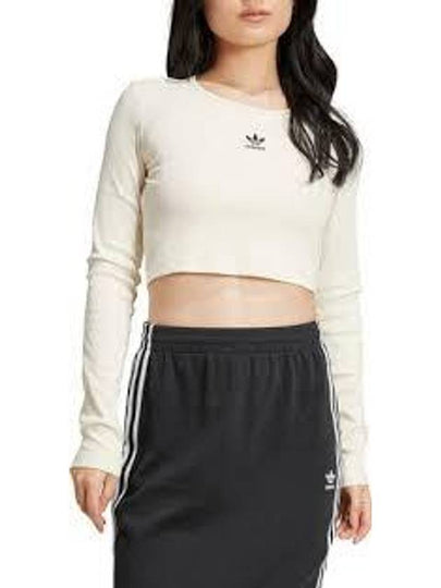 Essentials Lip Cropped Cotton Long Sleeved T-Shirt Ivory - ADIDAS - BALAAN 2