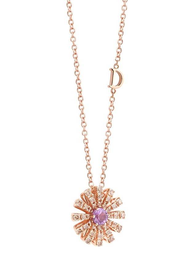 Pink gold necklace 16 mm set with brown diamonds and amethysts 20072766 - DAMIANI - BALAAN 2