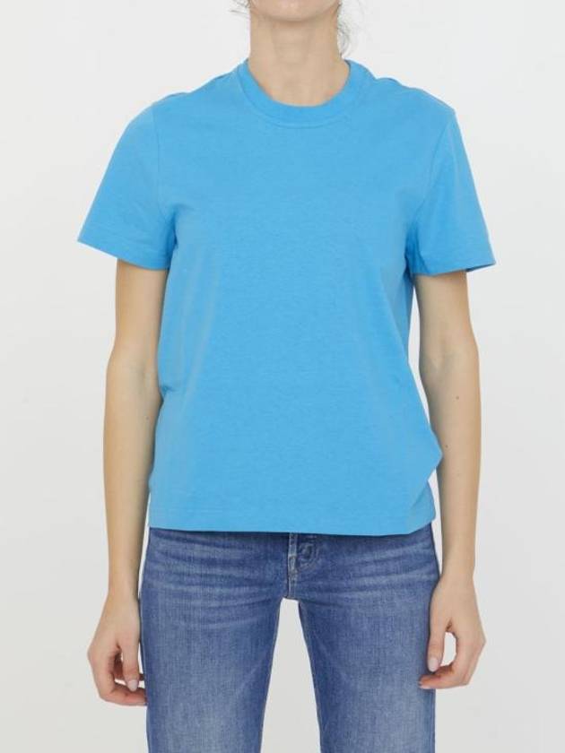 Women's Round Neck Plain Short Sleeve T-Shirt Turquoise - BOTTEGA VENETA - BALAAN 1