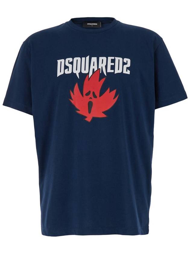 Blue Crewneck T-Shirt Witrh Screaming Maple In Cotton Man - DSQUARED2 - BALAAN 1