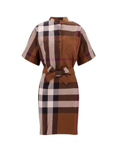 Check Belted Short Dress Brown - BURBERRY - BALAAN 1