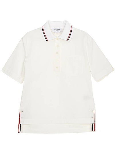 Seersucker Cotton Polo Shirt White - THOM BROWNE - BALAAN 2