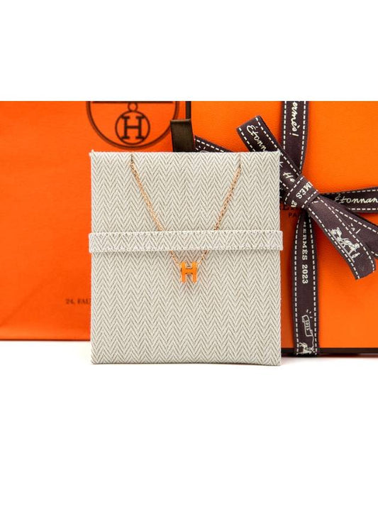 Women s Necklace Mini Pop Ache H Pendant Orange Rose Gold Chain - HERMES - BALAAN 2