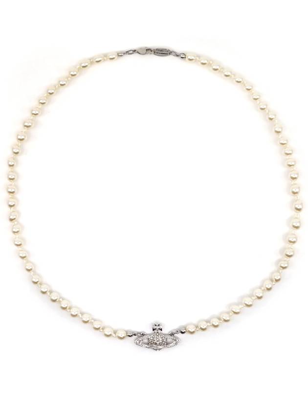 Mini Bas Relief Pearl Necklace Platinum Cream Pearl Crystal - VIVIENNE WESTWOOD - BALAAN 2