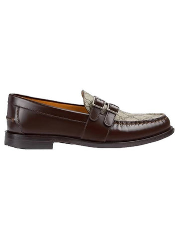 Leather GG Fabric Insert Loafers Dark Brown - GUCCI - BALAAN 1