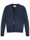 Distressed Effect Virgin Wool Cardigan Navy - AMI - BALAAN 3