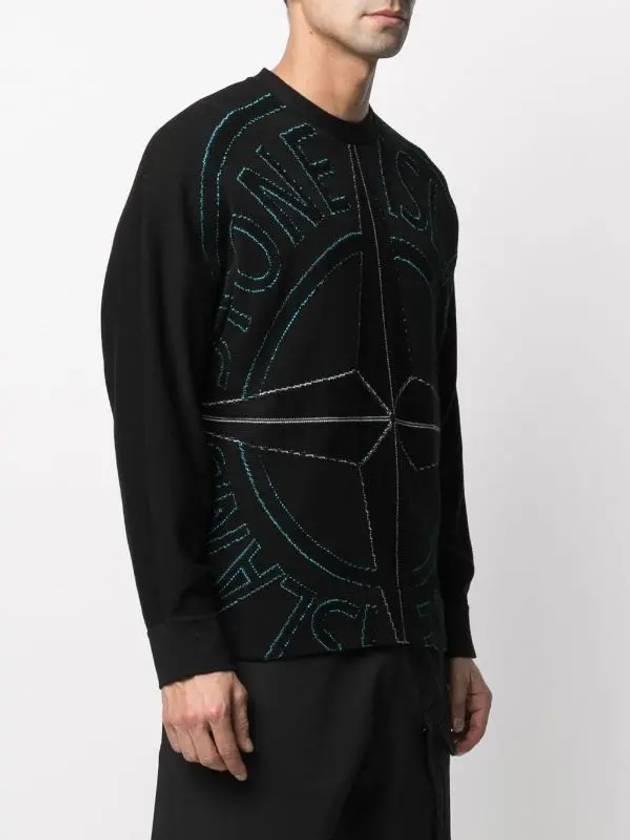 Jacquard Signature Big Logo Pullover Knit Top Black - STONE ISLAND - BALAAN 4