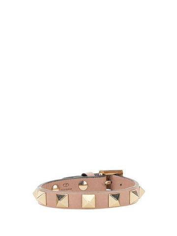 Women's Rock Studded Logo Strap Bracelet Light Pink - VALENTINO - BALAAN 1