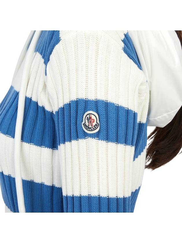 Striped Hooded Knit Top White Blue - MONCLER - BALAAN.