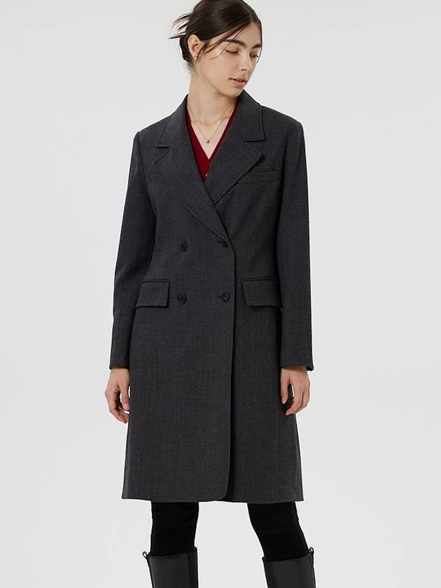 Women's Italian Check Twill Wool Double Coat Grey - RS9SEOUL - BALAAN 3