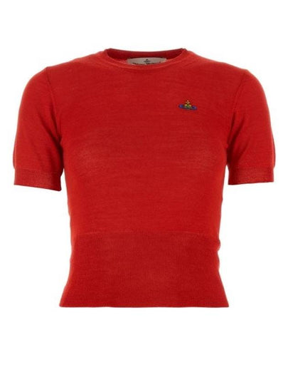 Women's ORB Logo Wool Silk Blend Crop Knit Top Red - VIVIENNE WESTWOOD - BALAAN 2