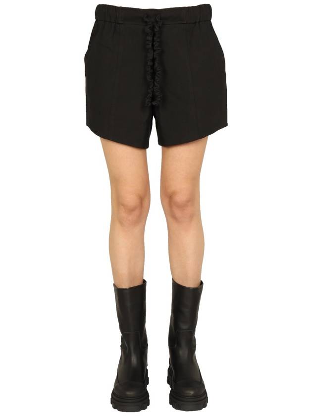 Women's Ruffle Elastic Scrunch String Shorts Black - GANNI - BALAAN 2