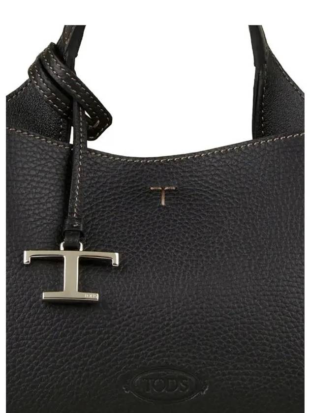 Logo Charm Leather Micro Tote Bag Black - TOD'S - BALAAN 6