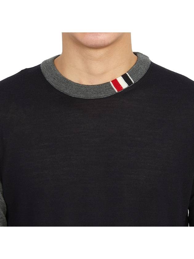 Tonal Crew Neck Virgin Wool Knit Top Grey Navy - THOM BROWNE - BALAAN 7