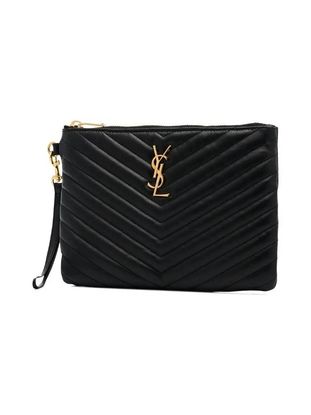 Matelasse Monogram Logo Strap Clutch Bag Black - SAINT LAURENT - BALAAN 4