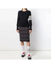 Milano Stitch Crewneck 4-Bar Cotton Crepe Knit Top Navy - THOM BROWNE - BALAAN 3