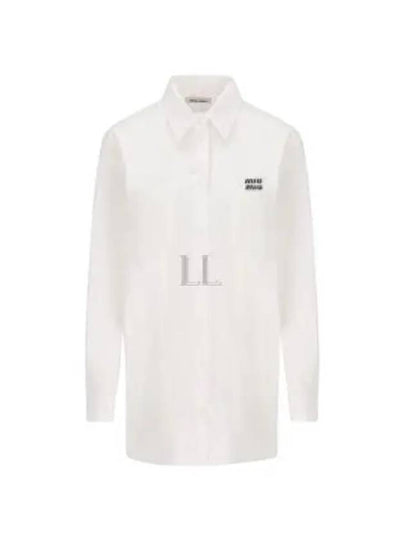 Chest Logo Populin Cotton Shirt White - MIU MIU - BALAAN 2