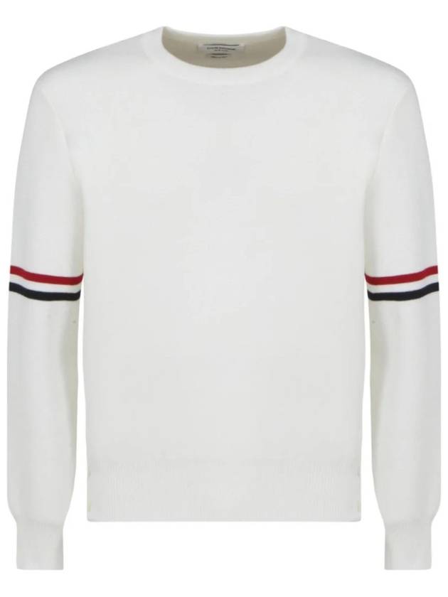 Men's Milan Stitch Armband Crew Neck Knit Top White - THOM BROWNE - BALAAN 2