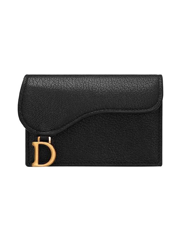 Saddle Bloom Goatskin Flap Card Wallet Black - DIOR - BALAAN 1