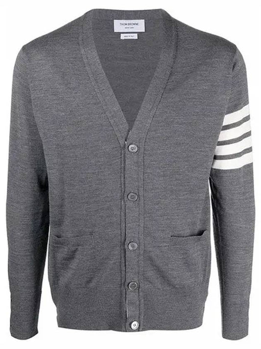 Men's Sustainable Classic Diagonal Wool Cardigan Medium Grey - THOM BROWNE - BALAAN 2