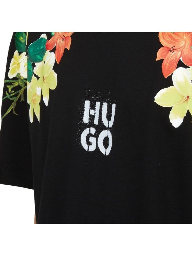 Men's Floral Print Stacked Logo Short Sleeve T-Shirt Black - HUGO BOSS - BALAAN 7