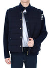 Men's Reversible Padded 4 Bar Funnel Neck Merino Jersey Padding Jacket Navy - THOM BROWNE - BALAAN 4