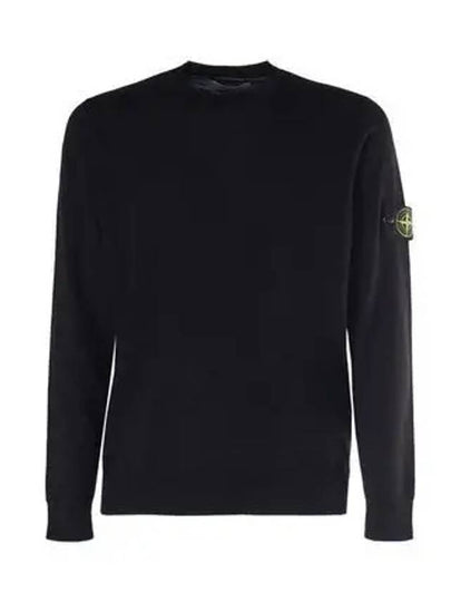 Logo Patch Crewneck Virgin Wool Knit Top Black - STONE ISLAND - BALAAN 2