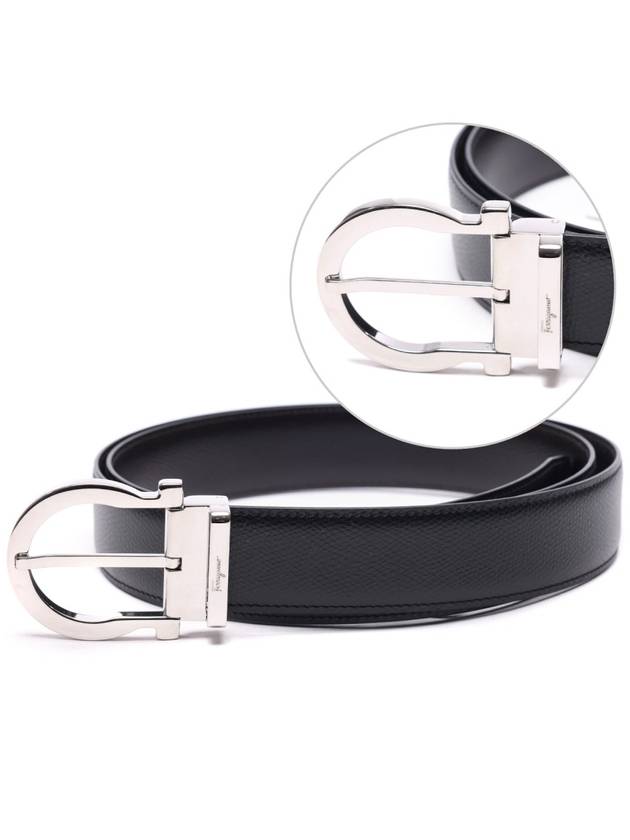 Gancini Reversible Leather Belt Black - SALVATORE FERRAGAMO - BALAAN 3