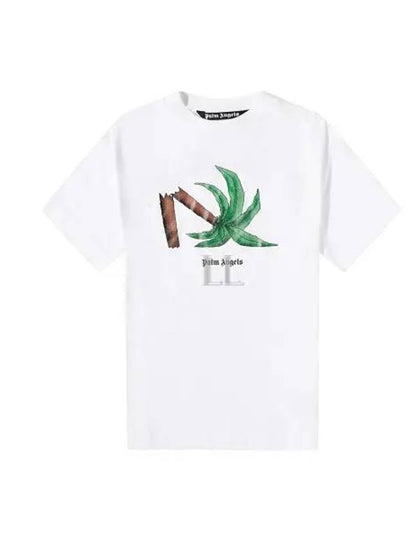 Broken Palm Print Cotton Short Sleeve T-Shirt White - PALM ANGELS - BALAAN 2