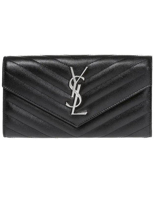 Matelasse Monogram Flap Long Wallet Black - SAINT LAURENT - BALAAN 1