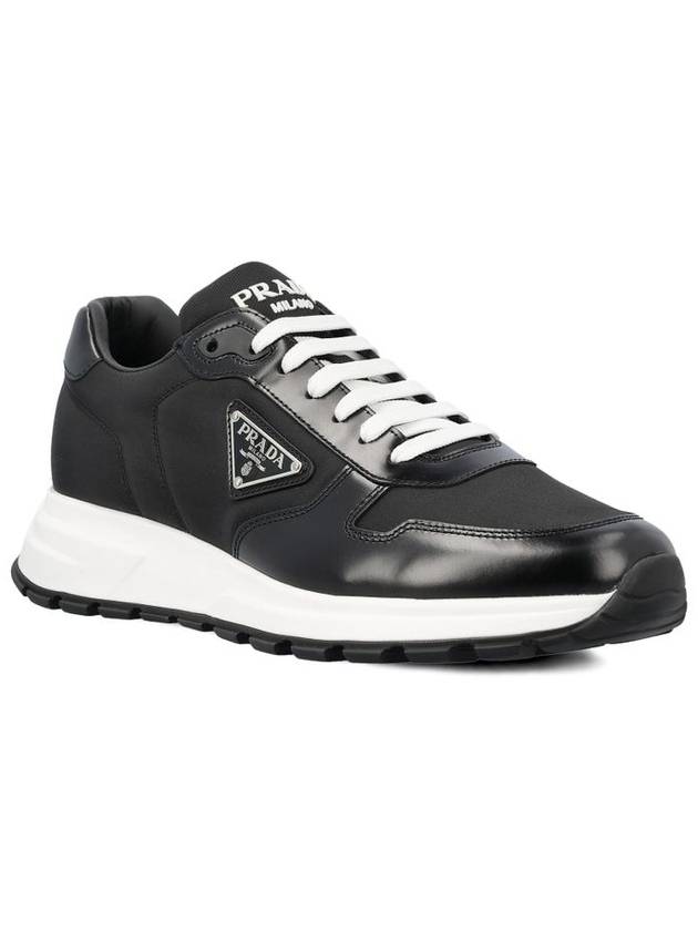 Prax 01 Re-Nylon Brushed Leather Low-Top Sneakers Black - PRADA - BALAAN 3