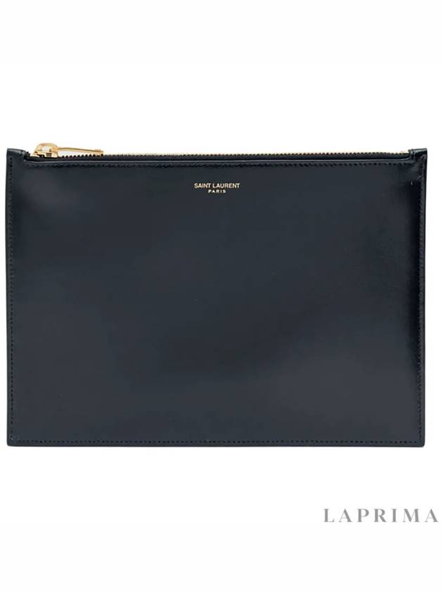 Logo Medium Leather Clutch Bag Black - SAINT LAURENT - BALAAN 9