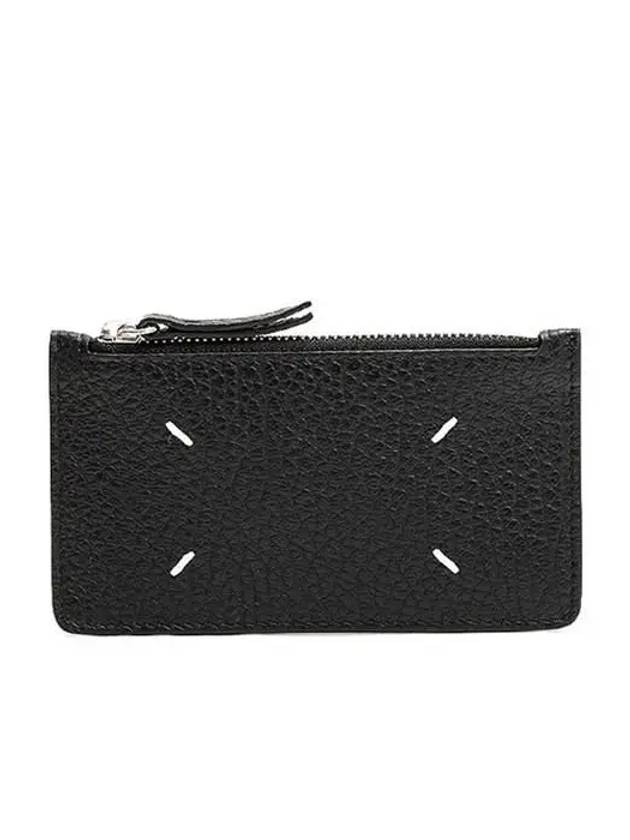 Pebble Leather Stitch Logo Zipper Card Wallet Black - MAISON MARGIELA - BALAAN 2