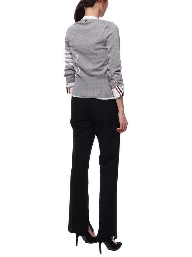 4 Bar Fine Merino Hector Crew Neck Pullover Knit Top Grey - THOM BROWNE - BALAAN 7