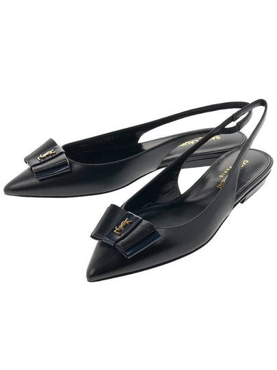 Anais Leather Slingback Flat Black - SAINT LAURENT - BALAAN 2