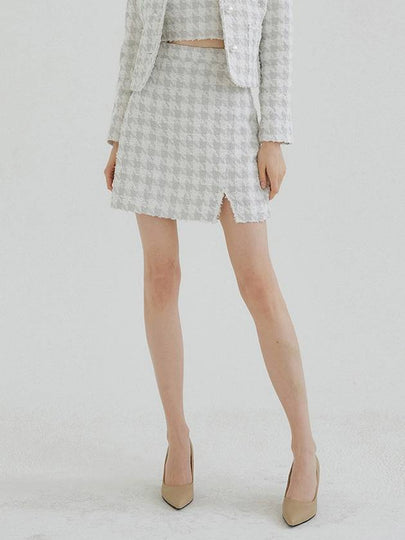 Tweed Slit A Line Skirt White Silver - MULLION - BALAAN 2