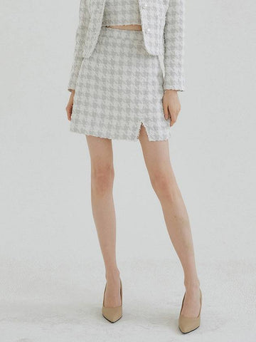 Tweed Slit A Line Skirt White Silver - MULLION - BALAAN 1