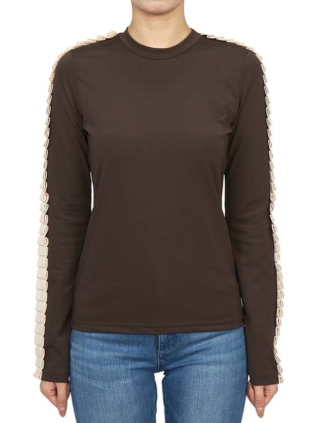 Pleated Trim Long Sleeve T-Shirt Brown - JW ANDERSON - BALAAN 4