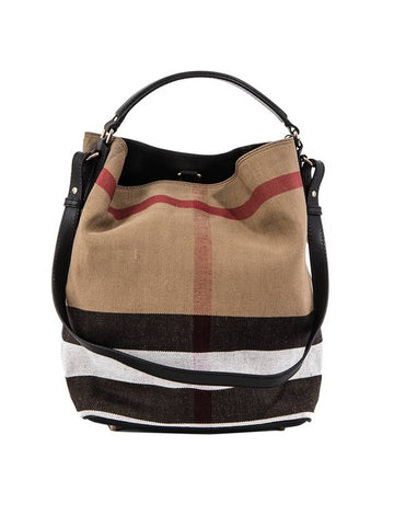 The Ashby Medium Check Hobo Canvas Bucket Bag Brown - BURBERRY - BALAAN 1