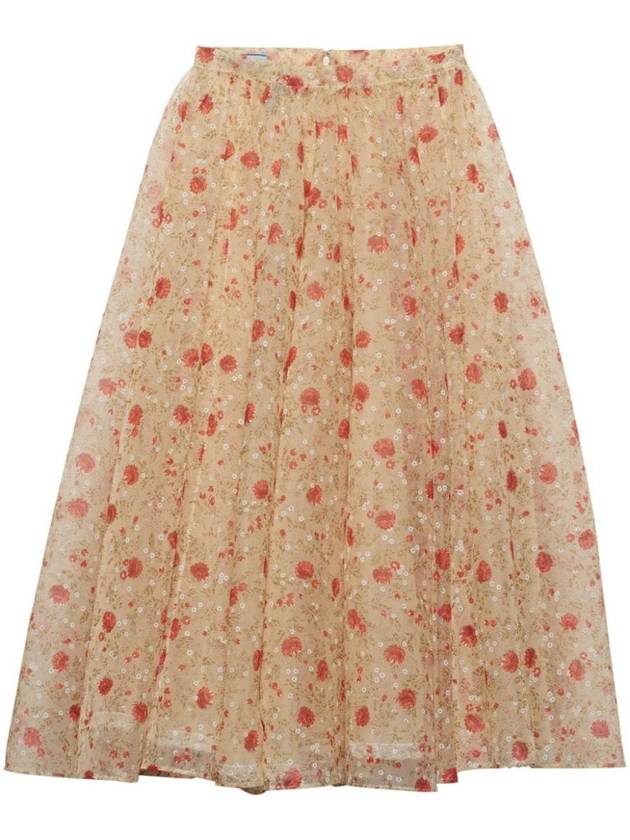 Printed Nylon Midi A Line Skirt Red - PRADA - BALAAN 2