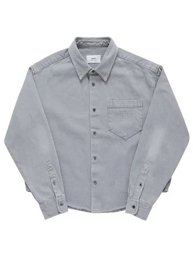 Embossed Logo Denim Long Sleeve Shirt Javel Grey - AMI - BALAAN 3