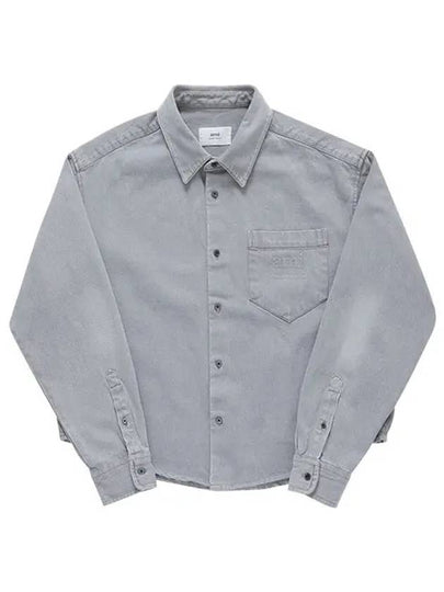 Embossed Logo Denim Long Sleeve Shirt Javel Grey - AMI - BALAAN 2