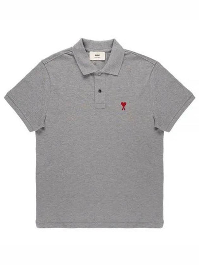 Men's Heart Logo Polo Shirt Heather Grey - AMI - BALAAN 2