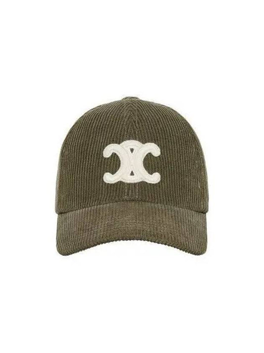 Corduroy Triomphe Baseball Cap Khaki 1065717 - CELINE - BALAAN 1